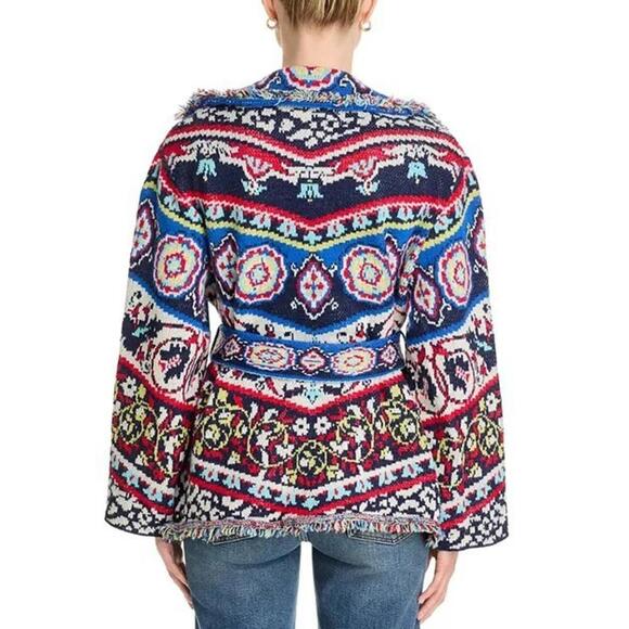 Farm Rio Ainika Tiles Knit Wide Collar Cardigan Sweater Women's Size XS Multi - Picture 4 of 5